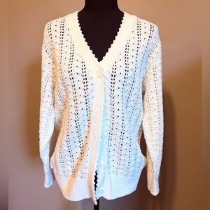 Aritzia Wilfred Pointelle Knit Cardigan Ivory V-Neck Button Front XS